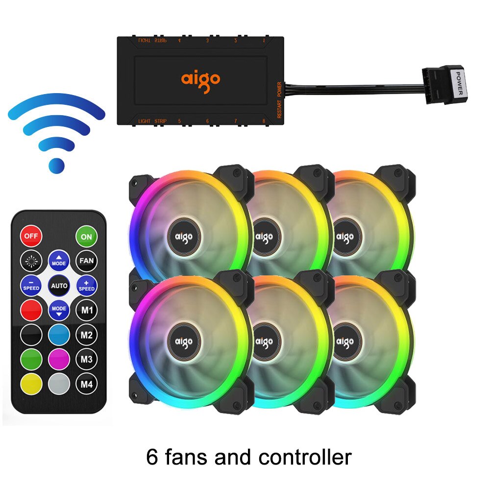 Aigo DR12 RGB Fan 120mm IR Remote Adjust Color Quiet PC Case Sets Cooling Fan CPU Cooler Gaming Case Controller Max 8fans: 6 fans and IR Remote