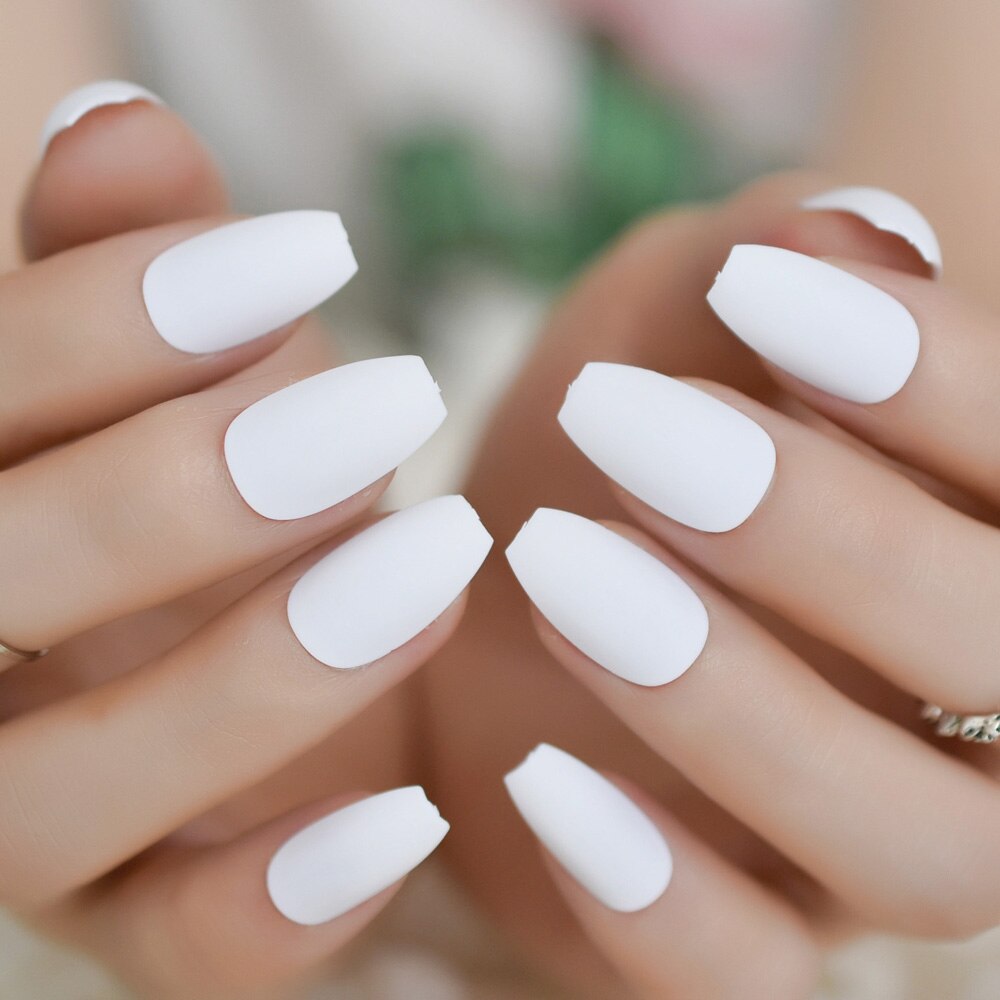 Bianco puro Glassata Opaca Bara ballerina Presse su facile Da Donne di Usura Falso Falso Unghie Finte per la Casa Ufficio con Adesivo nastro