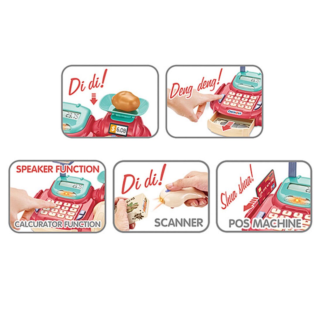 27Pcs Kinderen Supermarkt Pretend Play Multifunctionele Simulatie Kassa Speelgoed Set-Rood