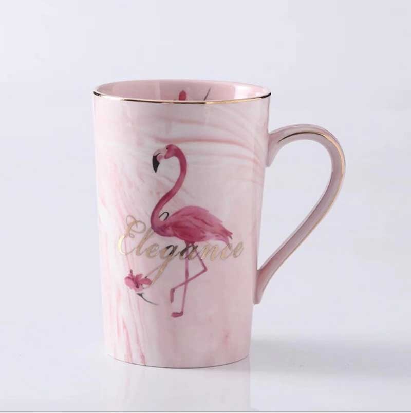 Keraaminen muki kullattu flamingo maito kahvi tee mukit lusikan kahvalla kotitalous 55 celsius lämpötermostaatti padoffice kuppi: 1