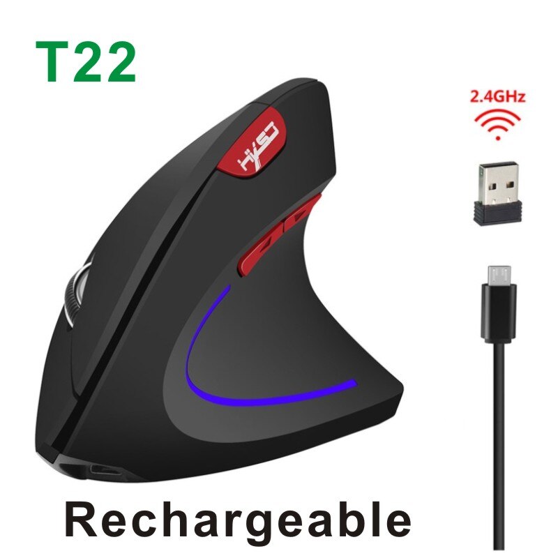 Gaming Draadloze Muis Gamer Computer Oplaadbare Muis Verticale Ergonomie Mause Kit Usb Dpi Magic Bluetooth Muizen Voor Laptop Pc: T22 recharge Black