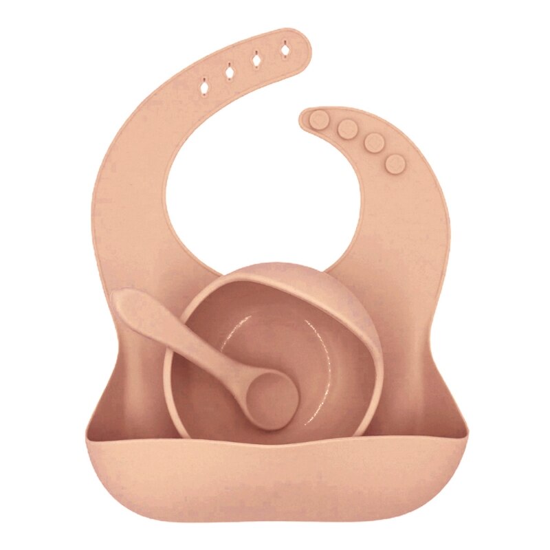 3 Stck fest Farbe Baby Silikon Schüssel Kleinkind Fütterung Schüssel mit Lätzchen Löffel Gerichte