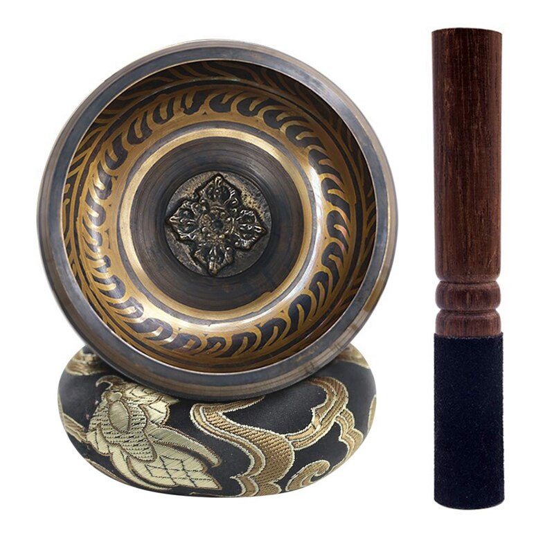 Tibetan Singing Bowl Set with Dual End Stroker Cushion for Meditation Yoga Spiritual Healing Mindfulness,Black: Default Title