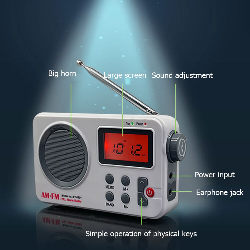 Portable Retro Radio 2 Bands HD LCD Screen Mono Channel Digital Radio for Indoor Outdoor Audio Device