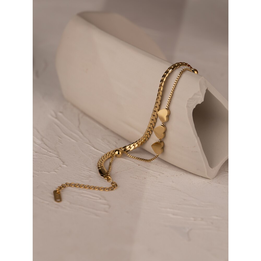 Yhpup Romantische Herz Edelstahl Armbinde für Frauen Charme Gold Farbe Schlange Kette geschichtet Armbinde Schmuck Freundin