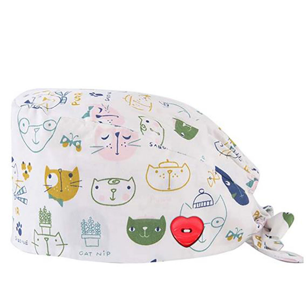 Gorros quirúrgicos médicos con estampado de gato, gorro de cirugía, gorro de clínica de dentista, sombreros de salón de belleza para médicos y mascotas de Hospital: A