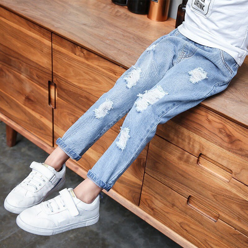 Jeans til piger forår efterår børn ripped jeans børnetøj 2-12y baby drenge piger denimbukser