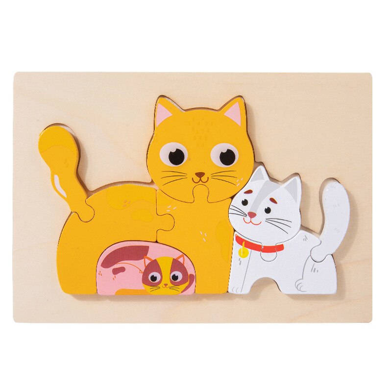 Kids 3D Puzzles Jigsaw Wooden Toys For Children Cartoon Animal Traffic Puzzles Intelligence Children Early Educational Toys: cat