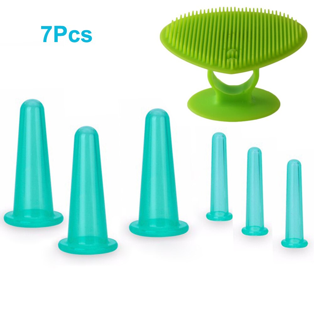 7Pcs Cupping Facial Set Voor Gezicht Eye Cupping Massage, facial Cupping Set Siliconen Cups Met Exfoliërende Borstel Voor Gezicht Hals Huid: Green