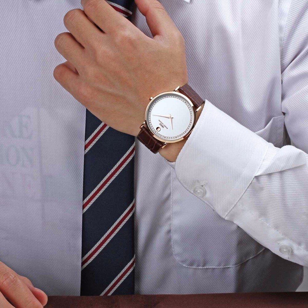 IBSO Eenvoudige Stijl Ultra Dunne Heren Horloges Quartz Horloges Lederen Band Casual Horloges B2220G