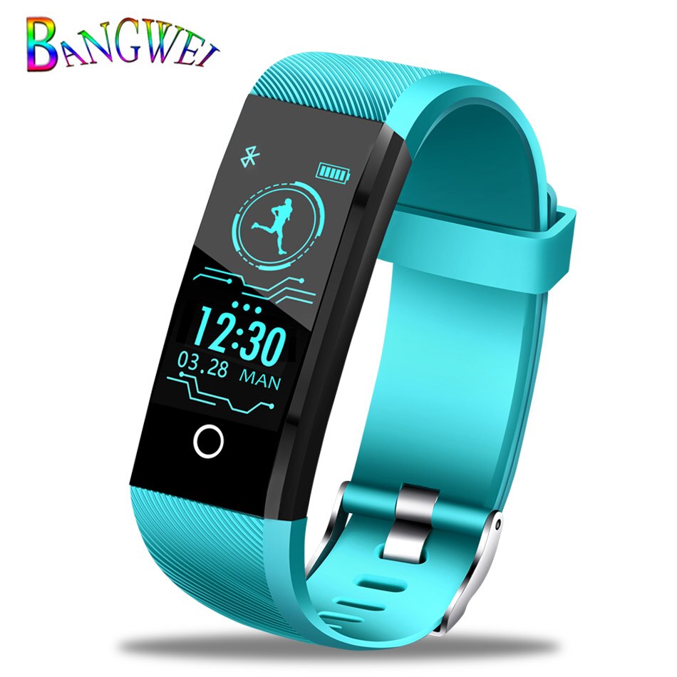 Smart armband sportklocka vattentät fitness tracker hälsoklocka blodtryck puls smart armband för kvinnor män+box: Ljusblå