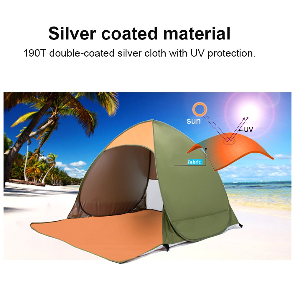 Tenda da spiaggia per 2 persone ad apertura rapida tenda da campeggio Anti UV escursionismo tenda da viaggio