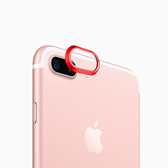 Protector de cristal templado para lente de cámara 3D, funda de anillo de lente trasera para iPhone 7/8 Plus, parachoques de anillo ovalado: Red