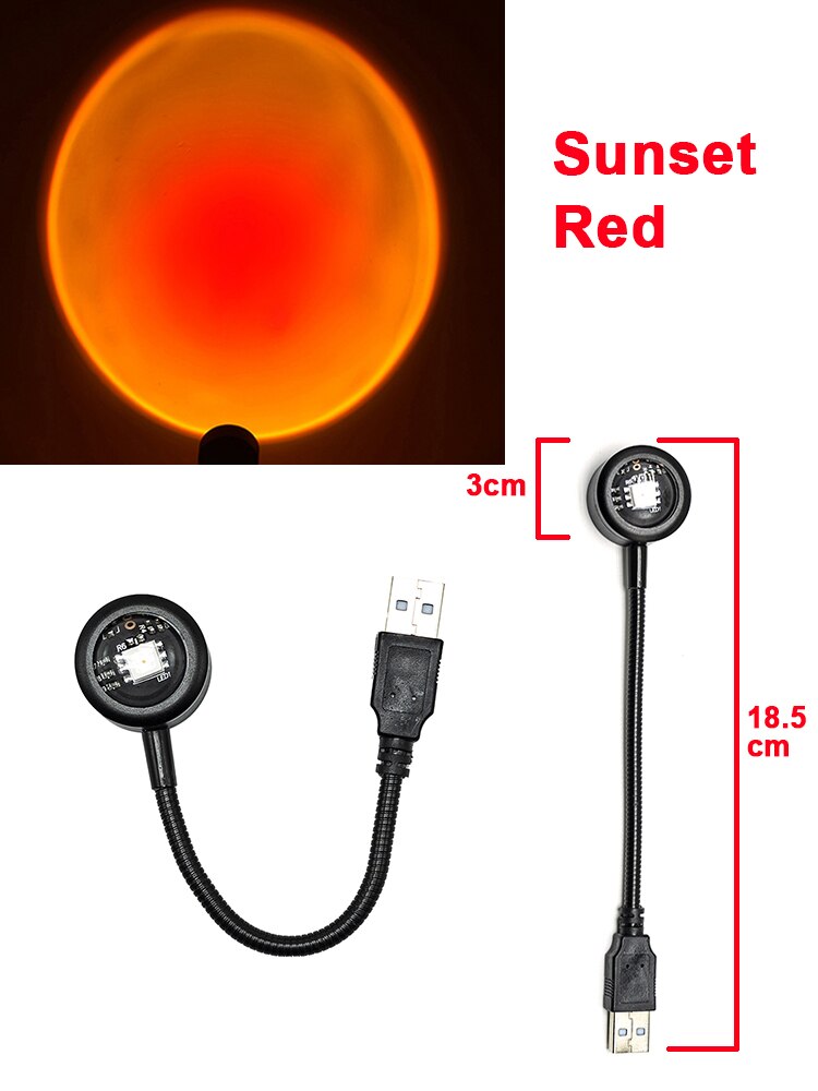 Usb solnedgang lampe solnedgang projektor humør lys stue soverom natt lys rom dekor bar atmosfære fotografi bakgrunn: Mini solnedgang rød