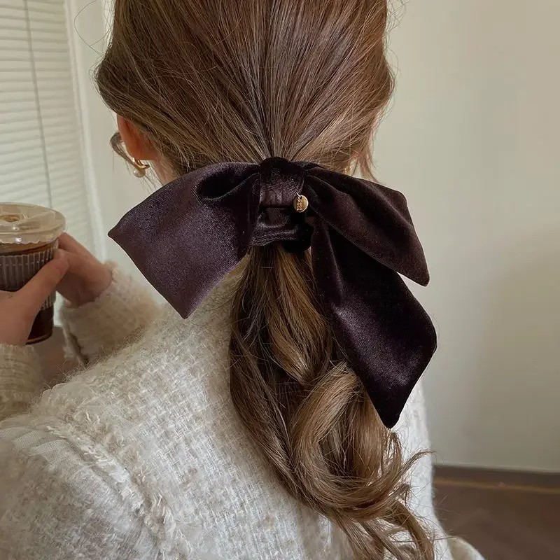 Vintage terciopelo arco Scrunchie nudo de conejo cinta de cuerda para el cabello elástico Cola de Caballo titular lazo para el cabello accesorios sólidos para el cabello invierno