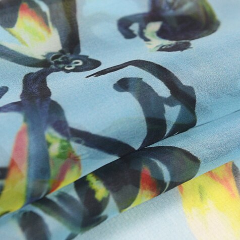 cartoon monkey print on blue silk organza silk fabric 10momme 55" width by yard,SOZ026