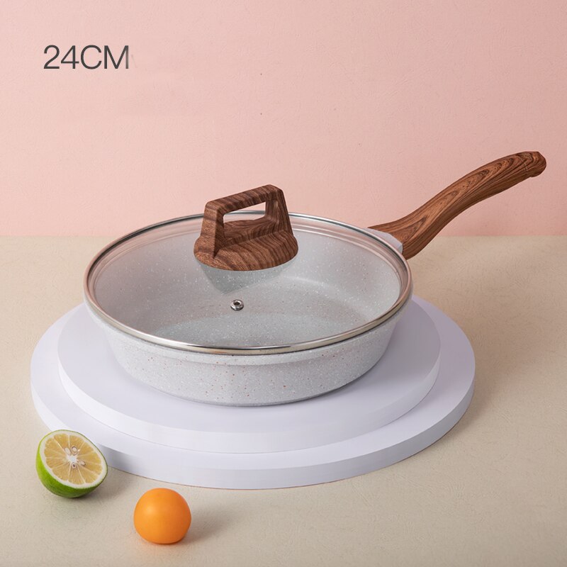 20-28CM Maifan Stone Wok Non-stick Frying Pan with Glass Lid Deepening Frying Pan for Induction Cooker Gas Stove: 24cm pan with cover