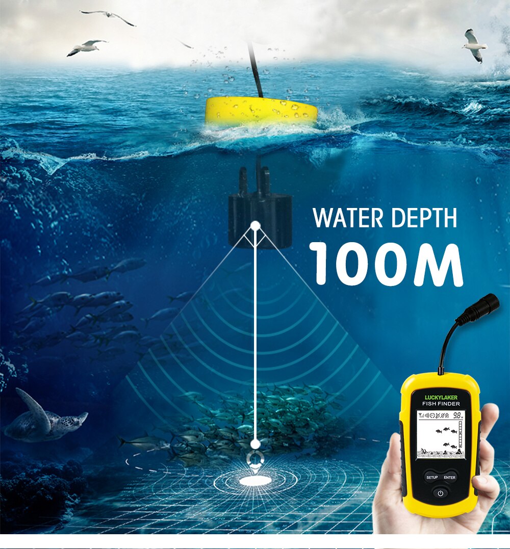 Kannettava Sonar LUCKY Fish Finder - LCD-näyttö, Langallinen Anturi 200Khz, 45°, 100m Syvyys