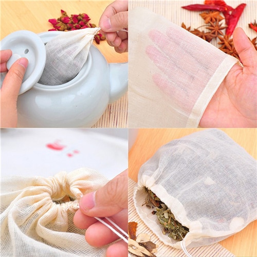 Bolsas de algodón para colar té, muselina Medicinal, con cordón, Hash, Burbuja, filtro para hierbas, 10 Uds.