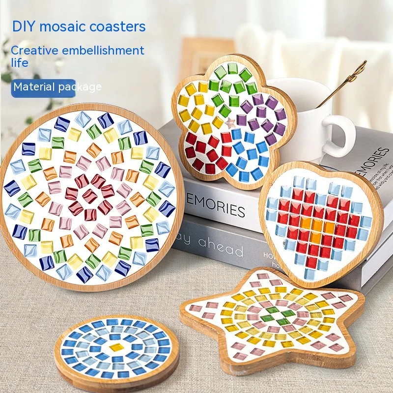 Posavasos de mosaico hecho a mano para niños, bandeja de madera para vajilla, tapete para tazas, artesanía, fácil de hacer, de Navidad