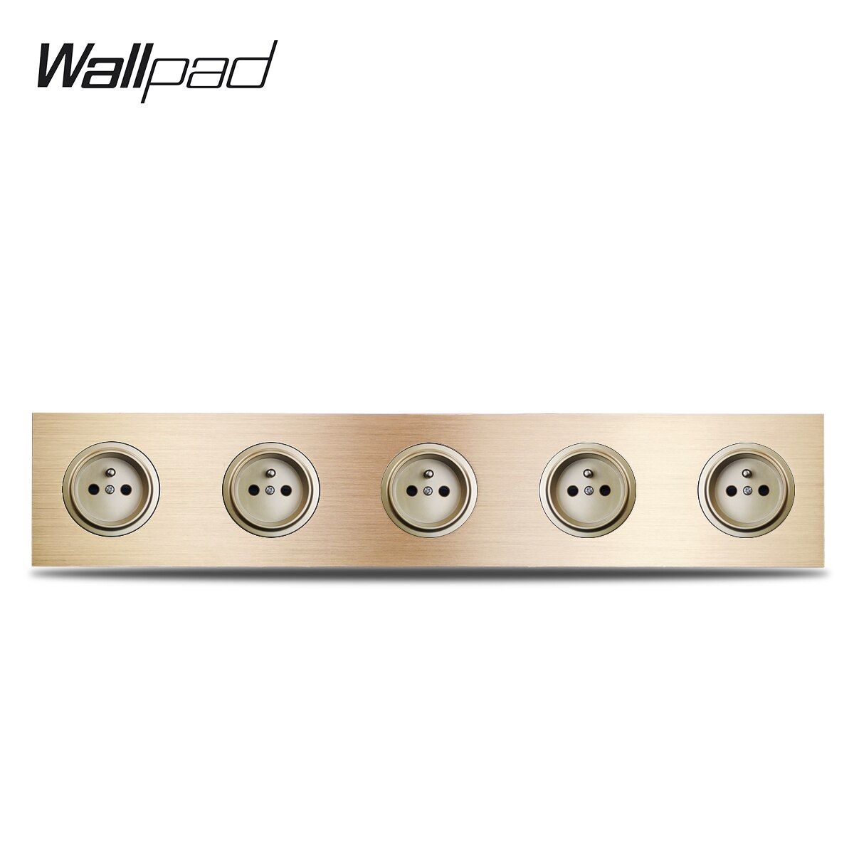 Vægpude  l6 guld 5 gangs stel femdobbelt fransk stikkontakt vægstik guld børstet aluminium metalpanel , 430*86mm