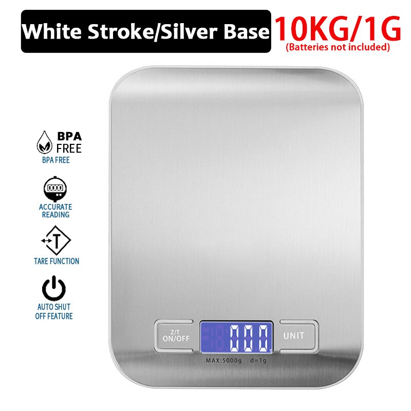 5/10kg Digital Kitchen Scale Electronic LCD Display Stainless Steel Weight Scale Measuring Food Diet Scales Kitchen Accessories: A-White-10KG