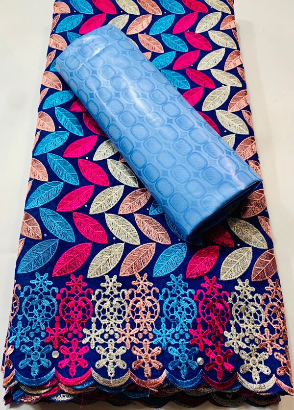 African Guinea Bazin Brocade Damask Fabric for Femme Robe Bazin Riche Brode with Swiss Cotton Lace 2.5+2.5 yards/set YKM022: AS PIC7