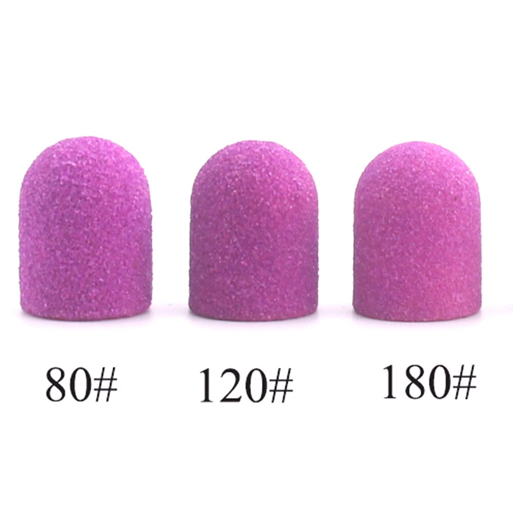 20Pcs 10*15/13*19 Paars Nail Schuren Caps Met Rubber Pedicure Frees Elektrische Boren Bits Cuticle gereedschap Accessoires