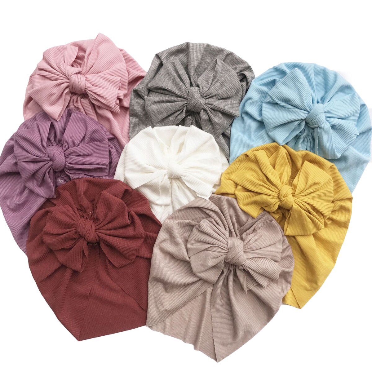 Baby Unisex Bow Indian Hat Knitted Rib Cotton Turban Knot Cap Solid Headwear Ribbed Bowknot Kid Accessories Cap 1-6yrs