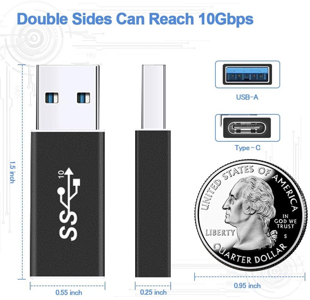 Usb 3.1 hane till typ-c hona adapter, usb a till usb  c 3.1 gen 2 omvandlare, stöd dubbelsidig 10 gbps laddning och data