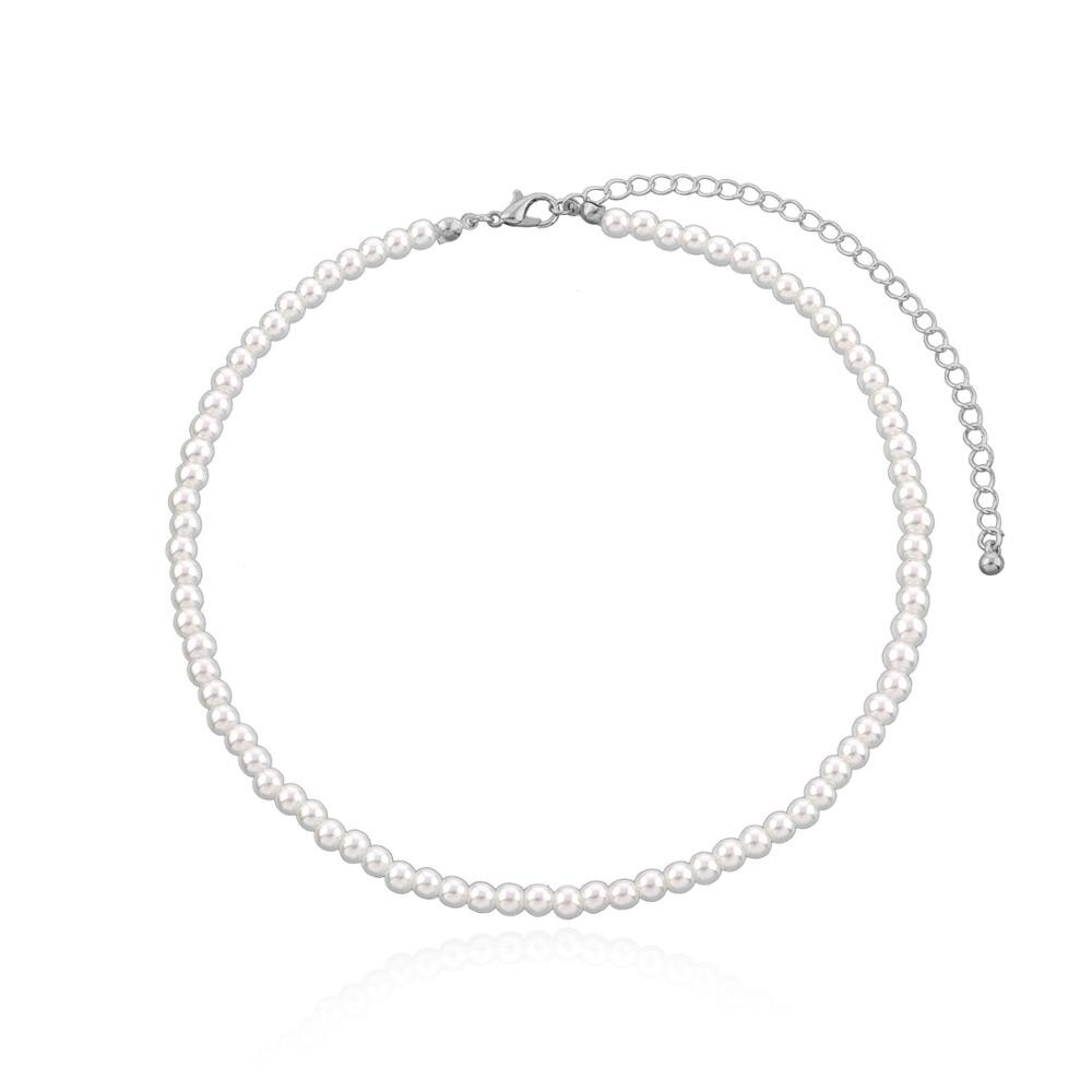 Temperament Gesimuleerde Pearl Choker Ketting Vrouwen Kralen Chocker Ketting Trui Keten Sieraden: SI