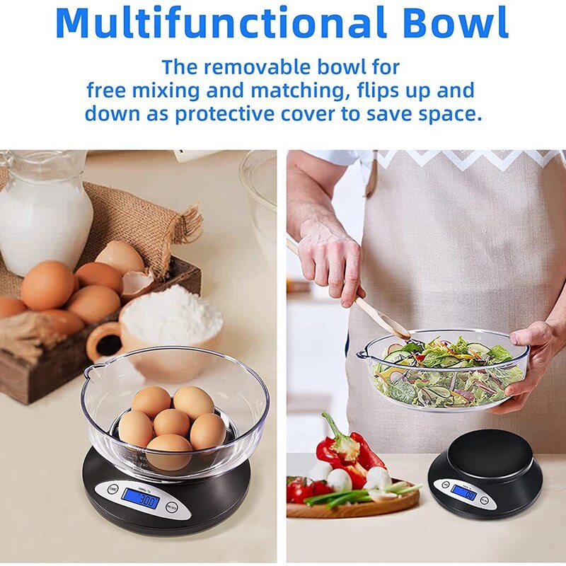 Digital Kitchen Scale With Bowl Food Scale For Cooking Baking And Weight Loss Kitchen Scale Back-Lit LCD Display