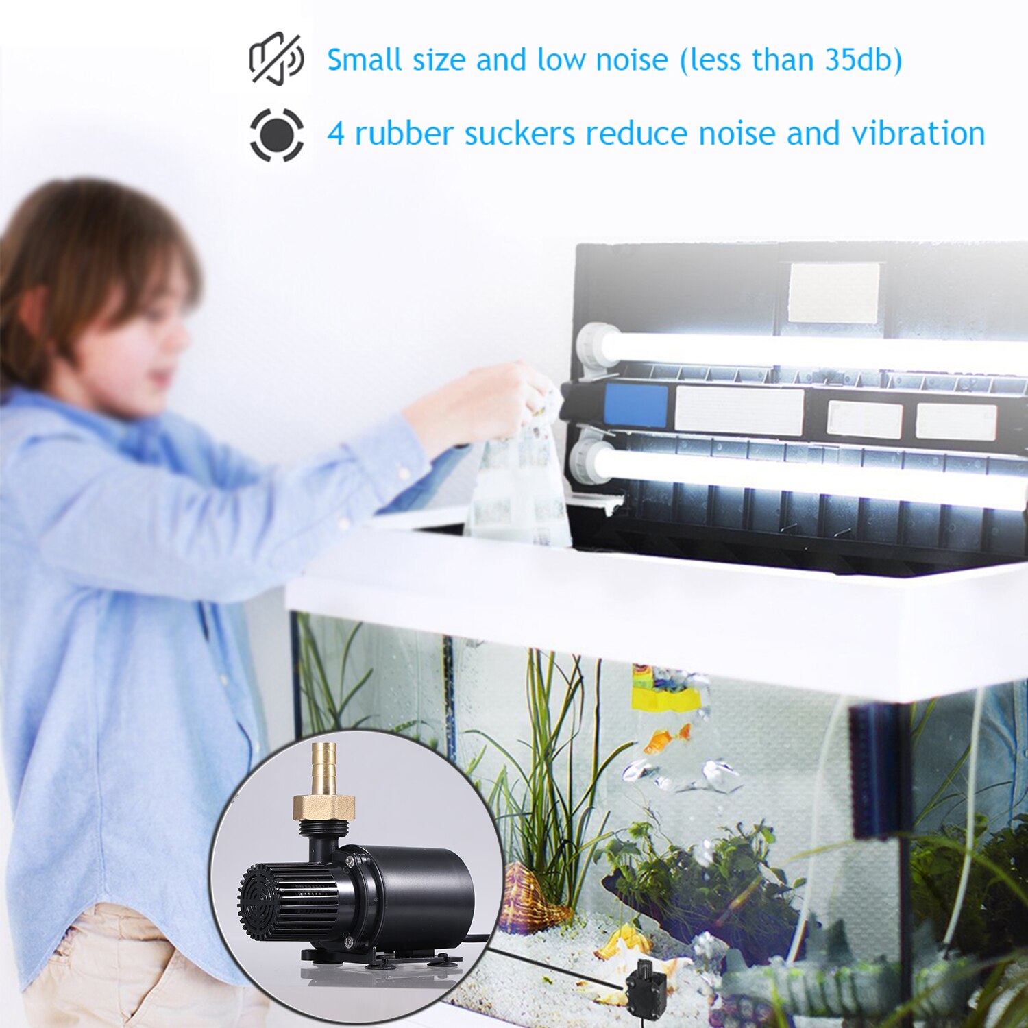 Brushless Water Pump Ultra-quiet DC24V Micro Waterproof Submersible Pump for Fountain Aquarium Pond Circulating 800L/H 16W Lift