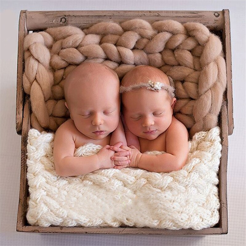 Hand Knitted Wool Crochet Baby Blanket Photography Props Chunky Knit Solid Baby Bed Blankets Basket Stroller