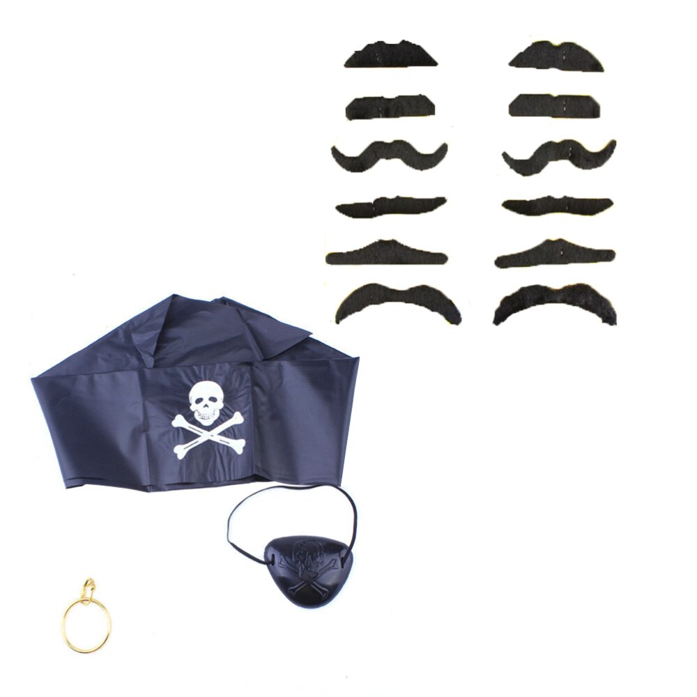 30pcs Halloween Cosplay Accessary Pirate Hood Earrings Set Eye Patches Moustache Props Character Pirate Masquerade Performance: Default Title