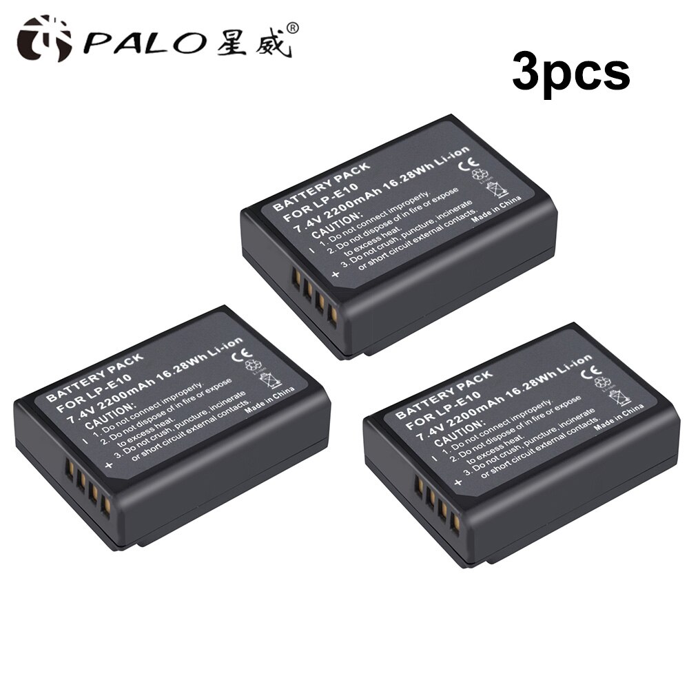 PALO 1pc 2200mAh LP-E10 LP E10 LPE10 batería para cámara Digital para Canon 1100D 1200D 1300D rebelde T3 T5 beso X50 X70 batería: 3PC battery