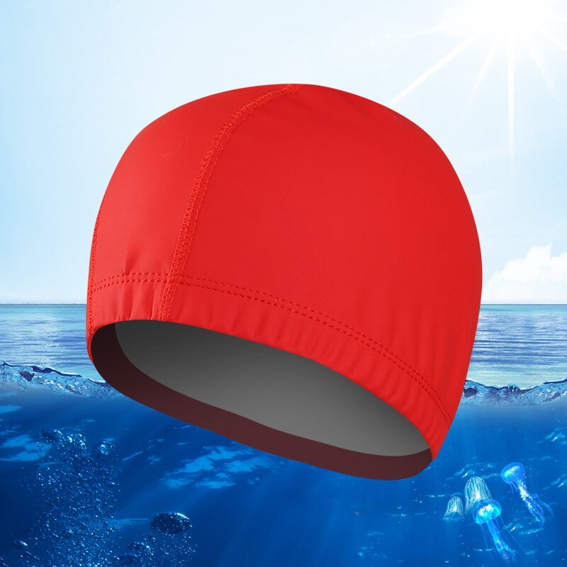 Chapéus elásticos de natação unissex, capas com revestimento impermeável para piscina, natação, tamanho livre para homens e mulheres, proteção para orelhas boné para natação: Vermelho