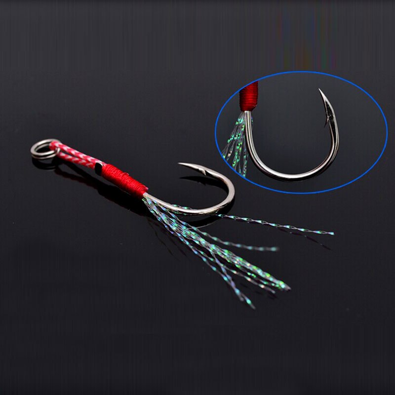 Señuelo de pesca con ranura para sangre, anzuelo de asistencia para Jigging, línea de pesca, gancho de hilo de asistente, aparejos de pesca, paquete de 11-14 #, 20 unidades