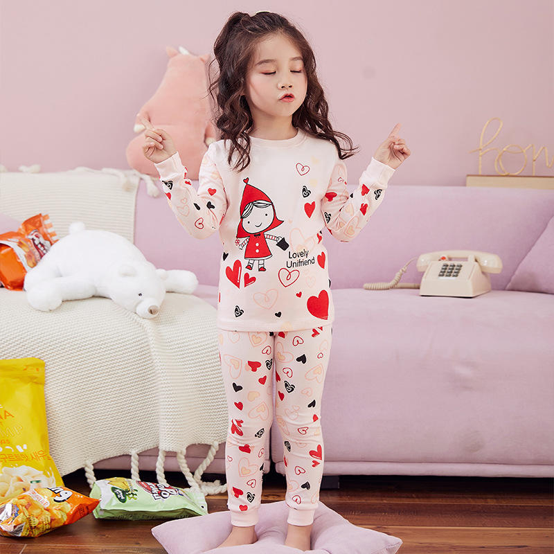 Boys & Girls Cute Print Pajama Suits Long Sleeve Blouse And Long Pants Ribbed Cuffs Sleepsuits For Spring Winter Sleepwears