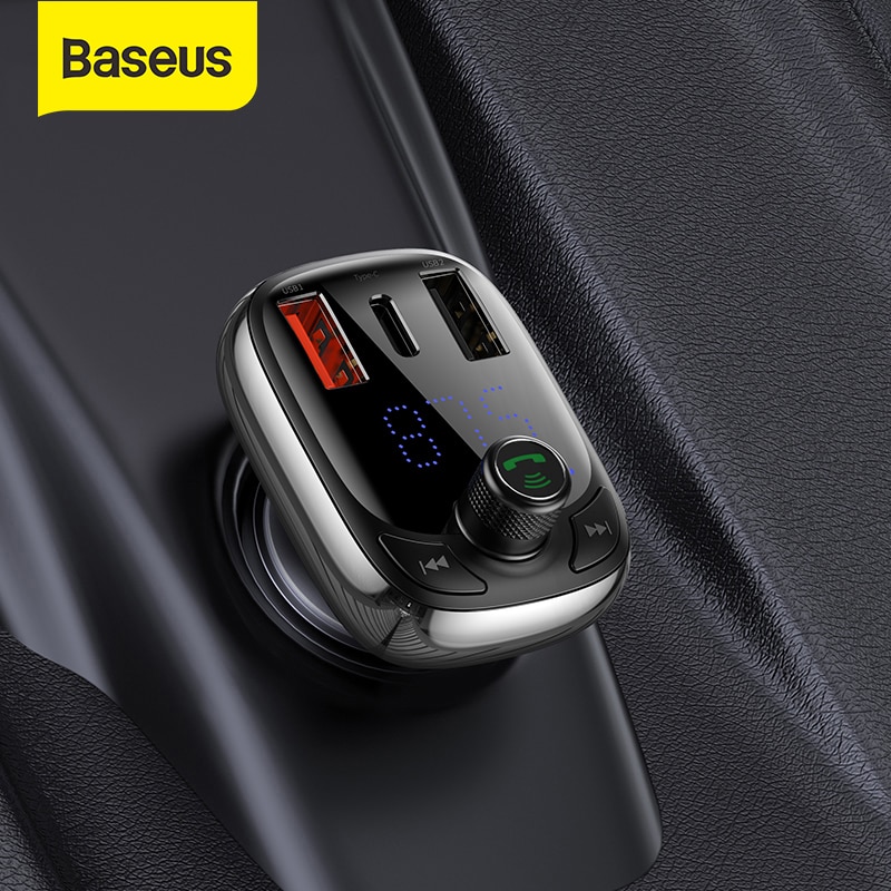 Baseus Caricabatteria Da Auto Trasmettitore FM Bluetooth MP3 di Ricarica Rapida Dual USB Tipo-C Caricatore di CONTROLLO di QUALITÀ 3.0 PD3.0 Per il iPhone 11 Samsung S9