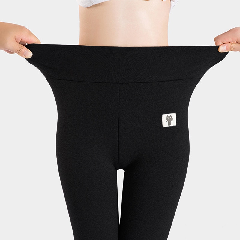 Vinter leggings kvinder plus fløjl høj talje varme leggings bukser femme slank blyant sort tyk legging