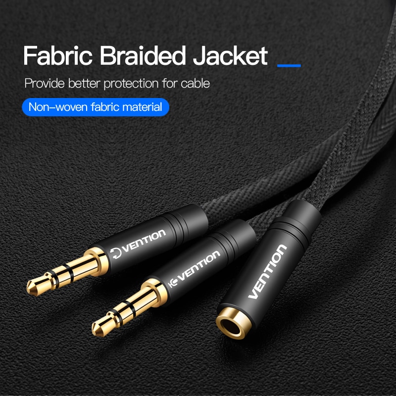 Vention Earphone Splitter for Computer Laptop 3.5mm Female to 2 Male 3.5mm Mic Headphone Audio Extension Cable Y Splitter Cable