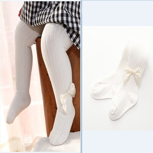 Strømpebukse tights strømper varm bomull, solid tights for baby jenter småbarn barn: Hvit / 18 to 20m