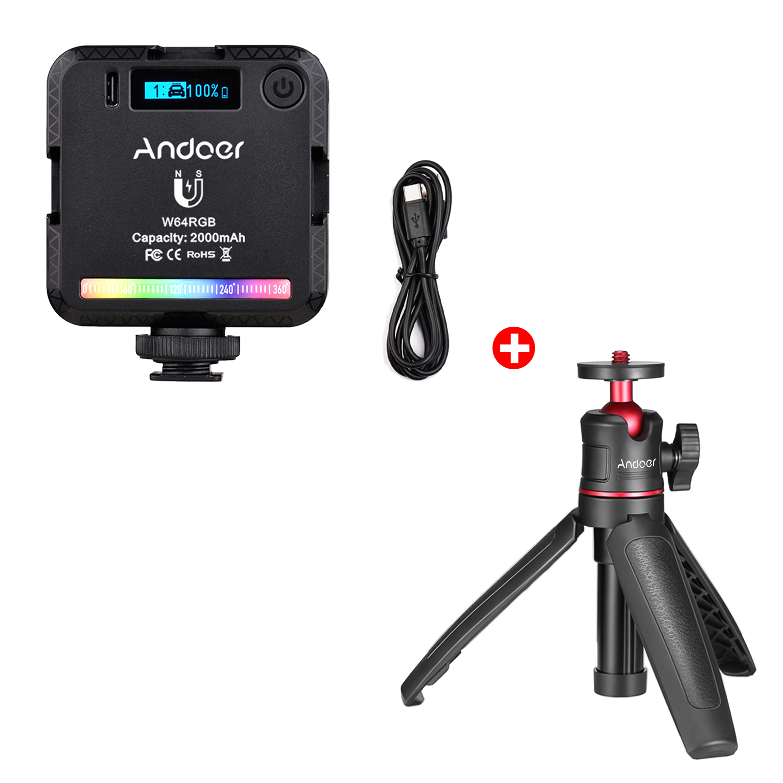 Andoer W140 RGB LED Video Light Rechargeable Photography Fill Light CRI95+ 2500K-9000K 20 Lighting Effects for Video Shooting: W64 RGB and MT-08