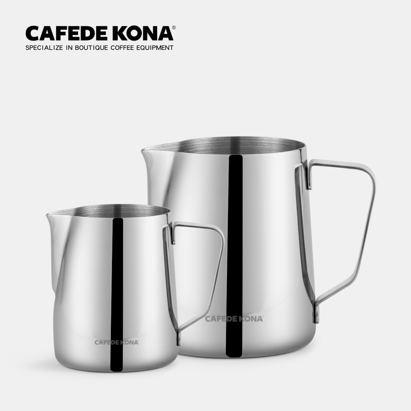 Cafede kona tutkittu barista kannu peili ruostumattomasta teräksestä maitokannu 300ml / 600ml maidonvaahdotuskannu kahvi latte art
