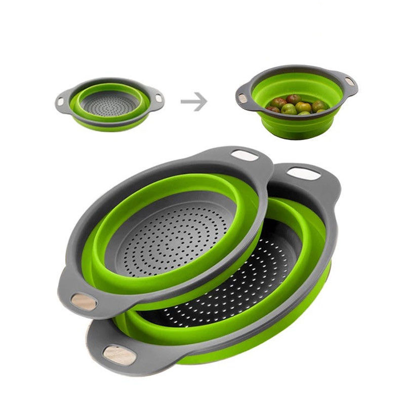 Retractable Silicone Dishwashing Drain Basket Four Colors Optional Round Size Folding Silicone Washing Basket Fruit Basket