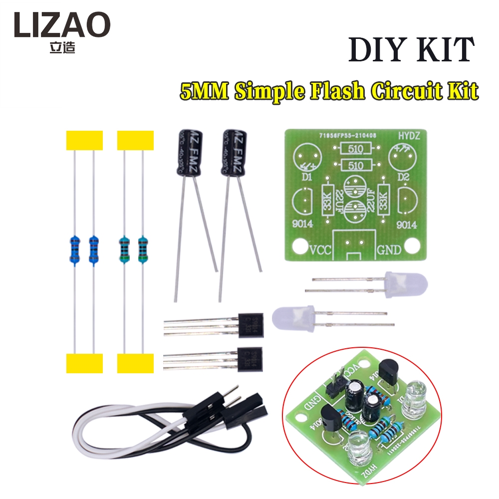 Kit electrónico de bricolaje, circuito de luz de Flash Simple LED de 5MM, tablero de circuito LED parpadeante Simple, Suite de producción para práctica de soldadura