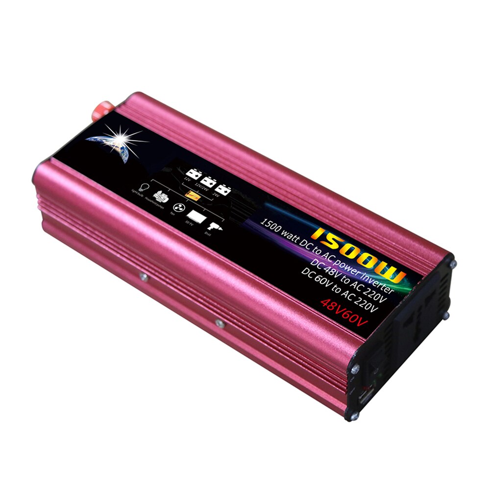 Dc 48v/60v to 220v ac-auto-omvormer led-indicator-omvormer met intelligente koeling, universele gemodificeerde sinusgolf 1500w