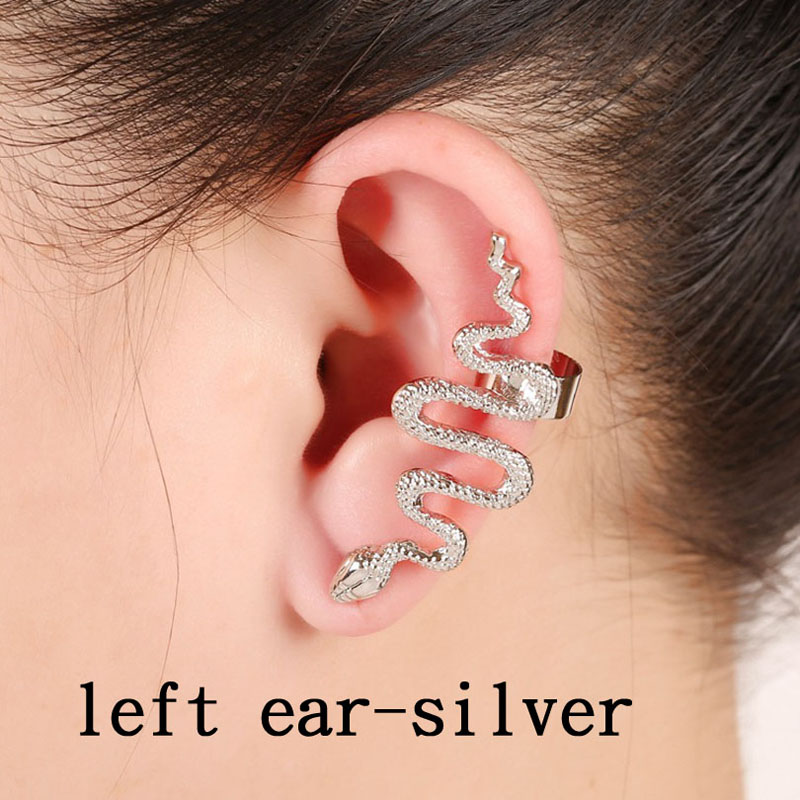 snake earring Rock Style Animal Ear Cuff Zinc Alloy Snake Earcuffs Party Jewelry Accessories Left Right Clip Earrings: left ear silver