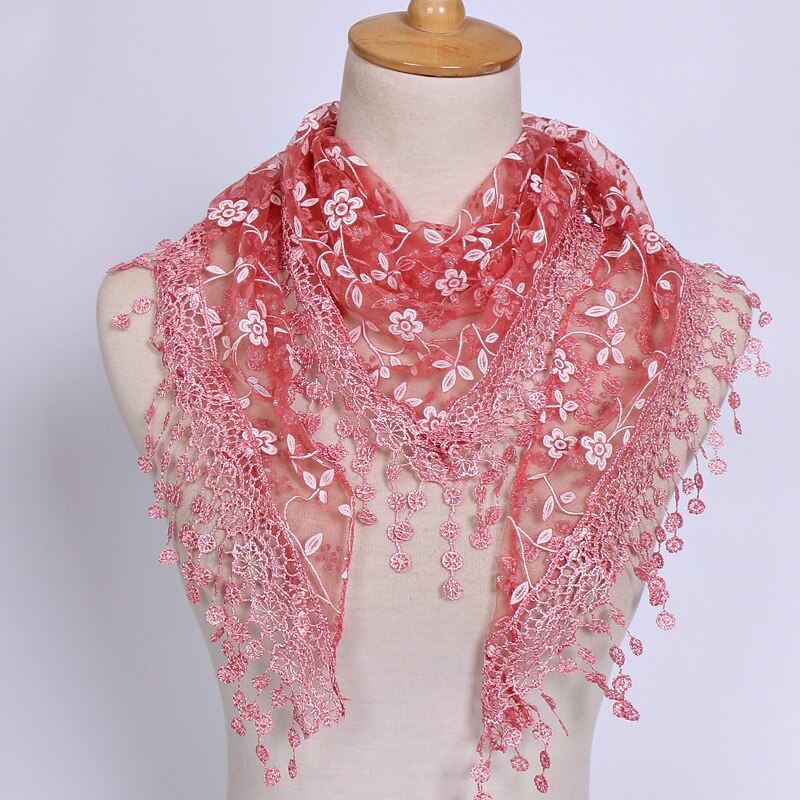 SOKUXILE Vrouwen meisje sjaal Bloem Kant Zijde Driehoek Vrouwelijke Baby Sjaals Kwastje Sjaals Lente Zomer 18 Kleuren Foto Accessoires: Rubber Red